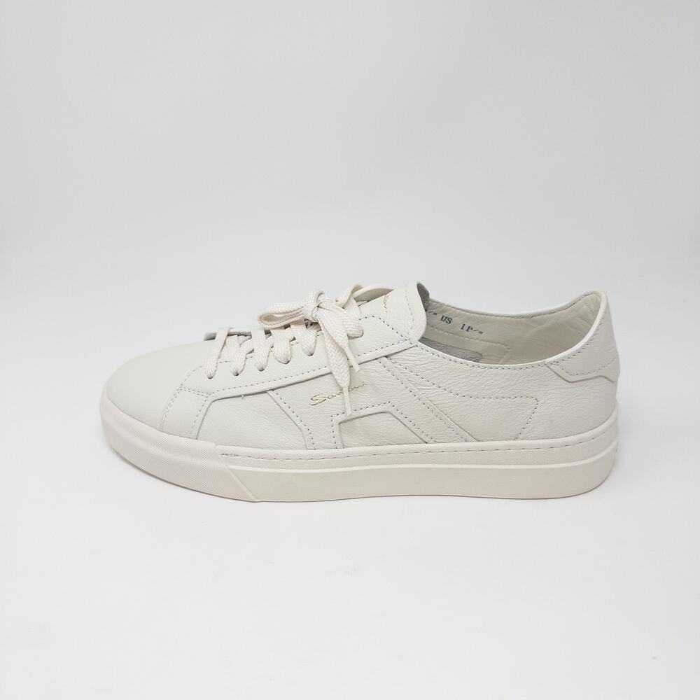 Santoni DBS Double Buckle Leather Sneakers Cream Off-White UK 10.5 US 11.5 New
